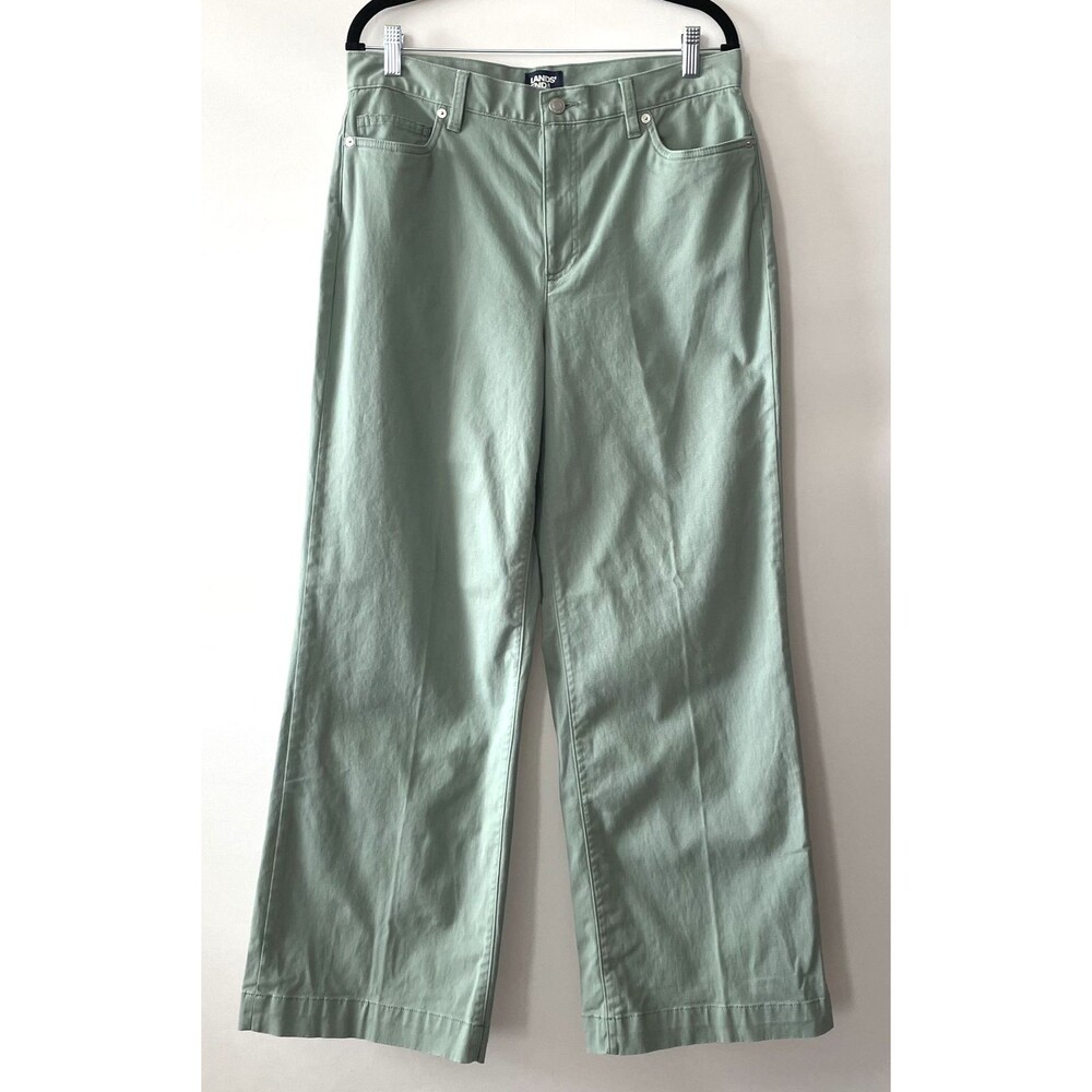 Lands' End Women's Wide Leg Twill Pants Green High Rise Size 12-dmpv